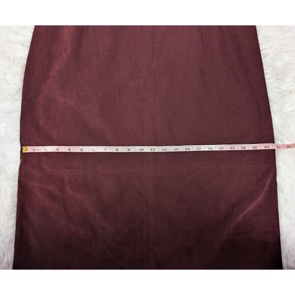 Y2K A-Line Faux Suede Midi Skirt Burgundy Brown Size 12 by Norton McNaughton - Picture 8 of 13